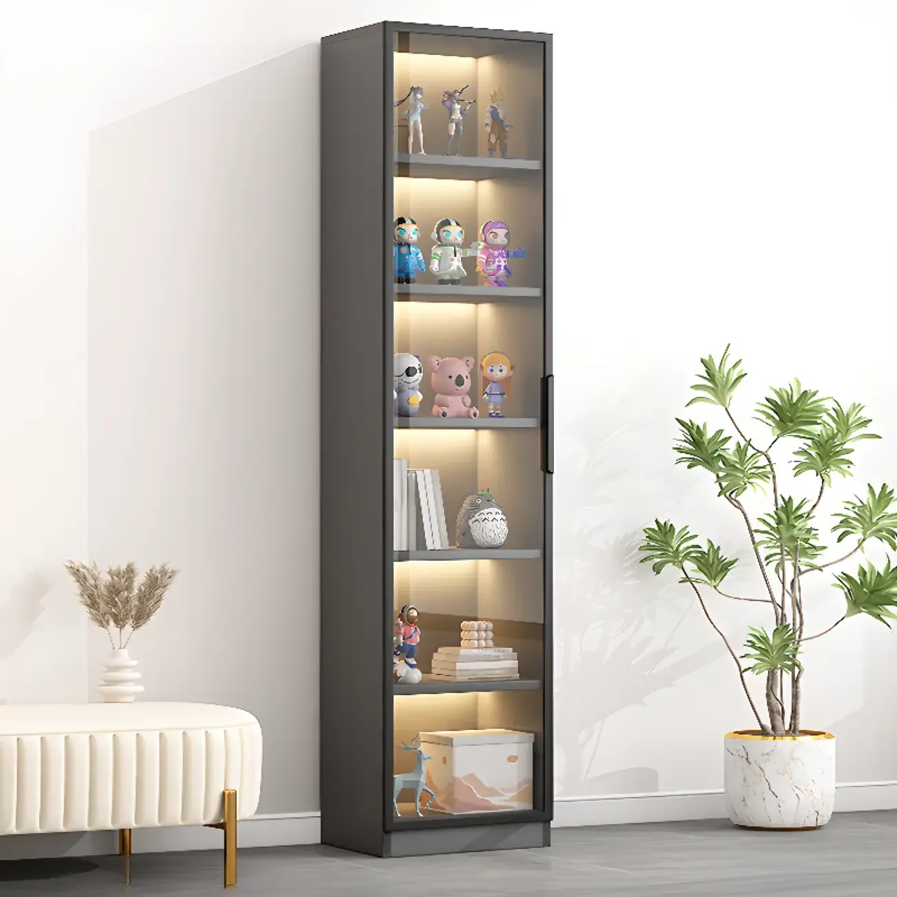 Simple Glass Wood Lighted Display Cabinet for Collections Image - 17