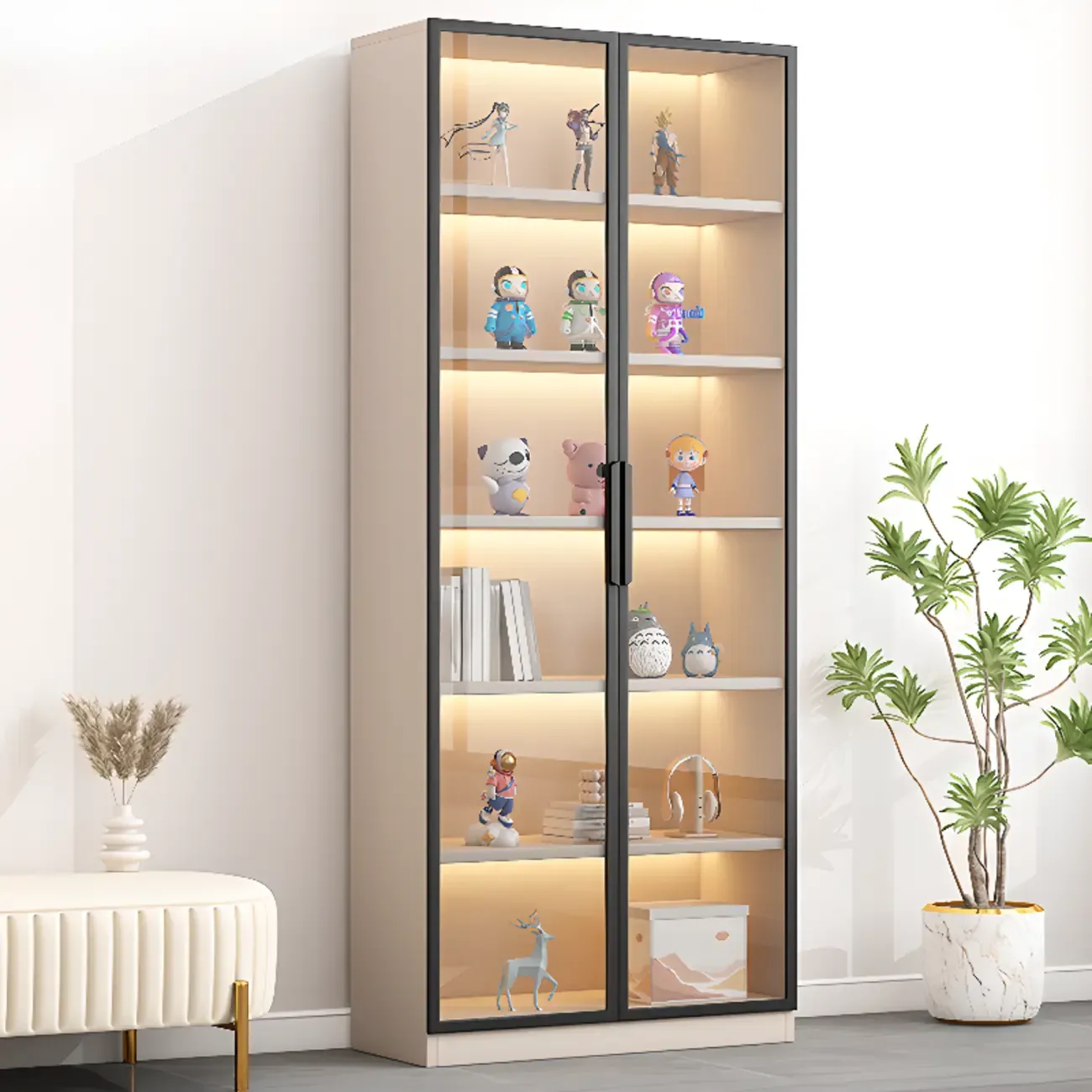 Simple Glass Wood Lighted Display Cabinet for Collections Image - 18