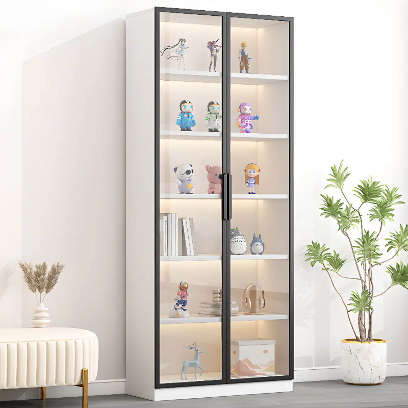 Simple Glass Wood Lighted Display Cabinet for Collections Image - 19 | homeyfad