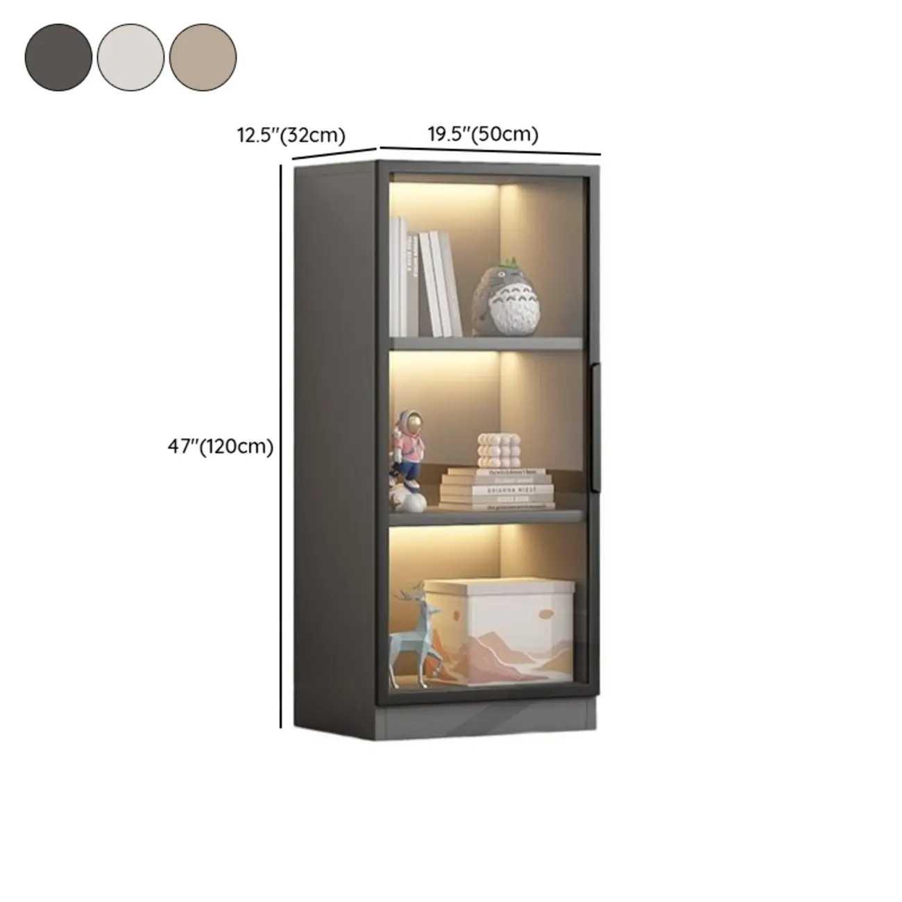 Simple Glass Wood Lighted Display Cabinet for Collections #size