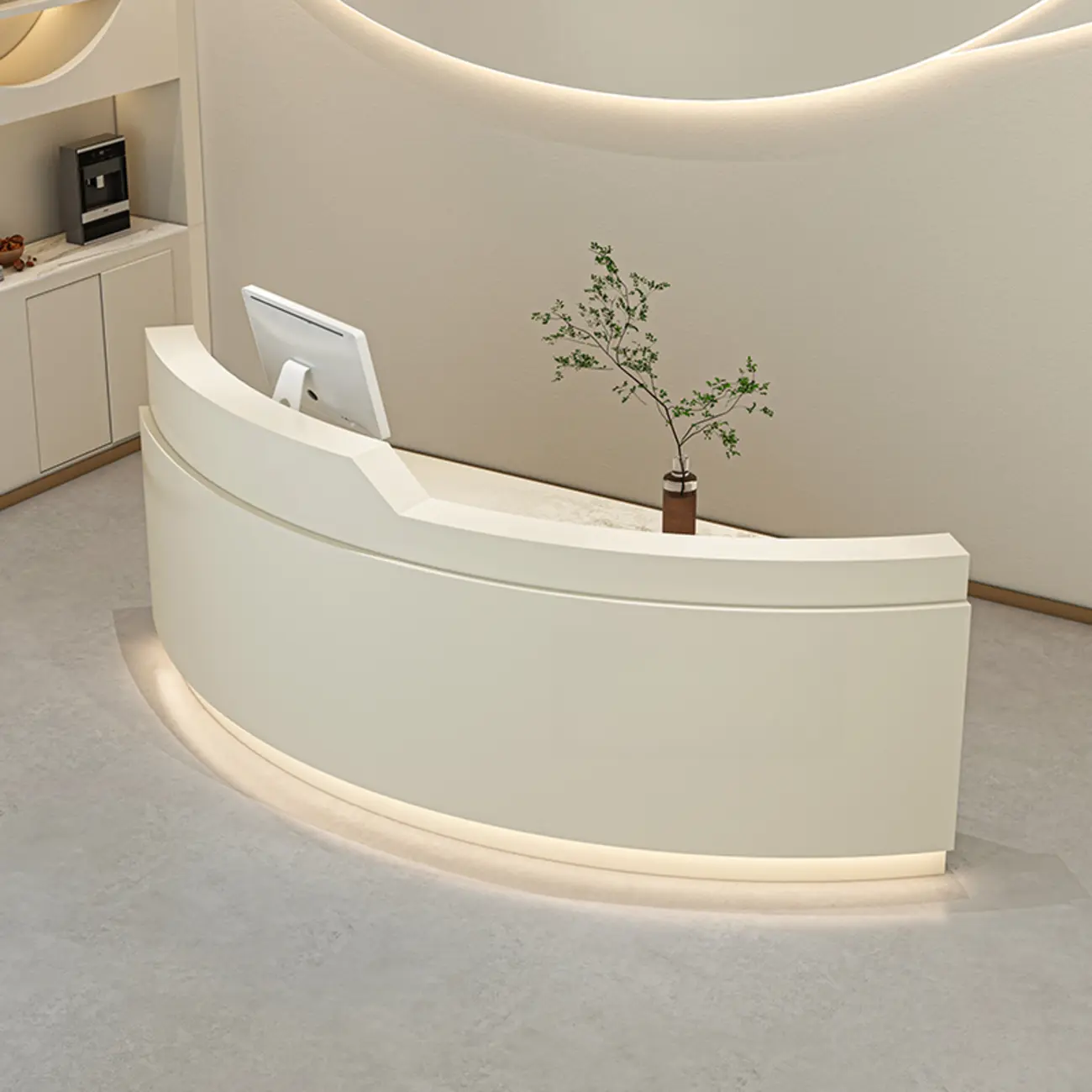 Contemporary Off-White Curved Reception Desk with Storage Image - 1 | homeyfad