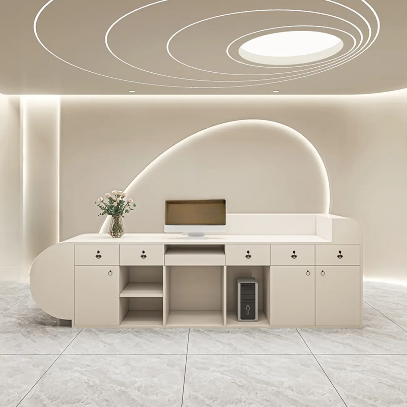 Contemporary Oval Executive Front Desk with Versatile Storage Image - 2 | homeyfad