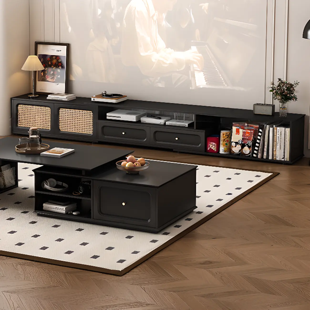 Ink Wood Mid-Century Modern TV Stand with Storage Image - 4 | homeyfad