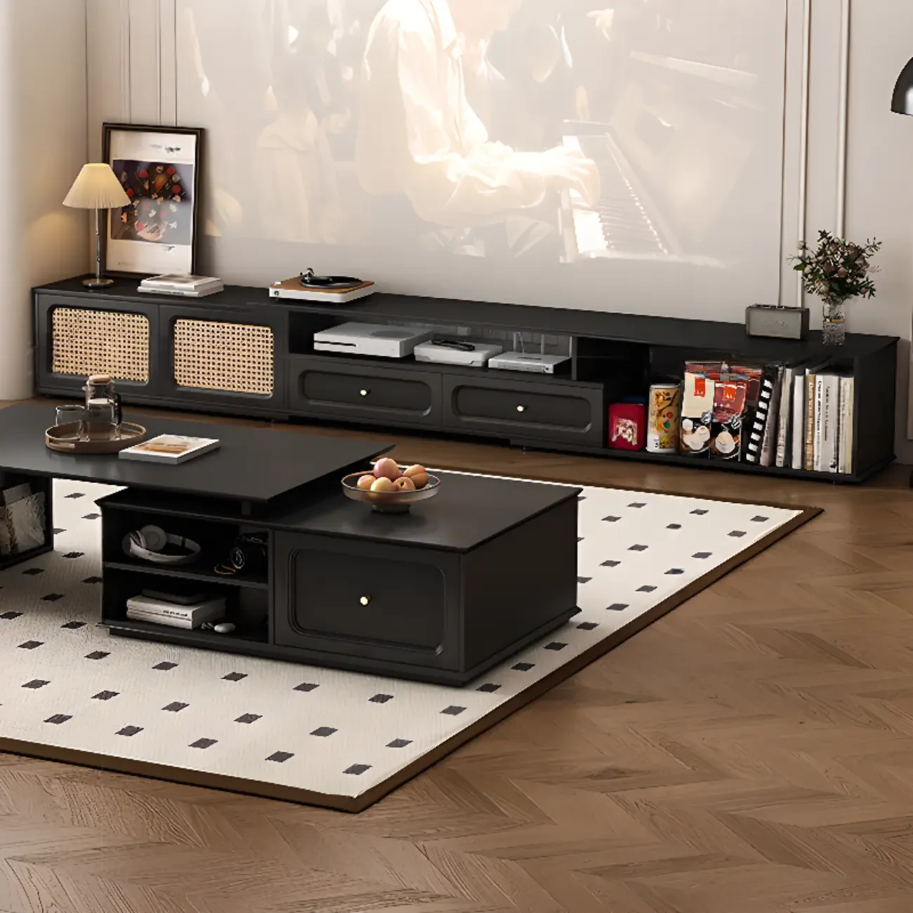 Ink Wood Mid-Century Modern TV Stand with Storage Image - 4