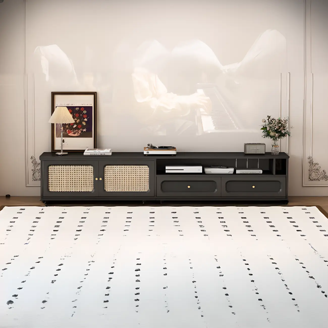 Ink Wood Mid-Century Modern TV Stand with Storage Image - 3 | homeyfad