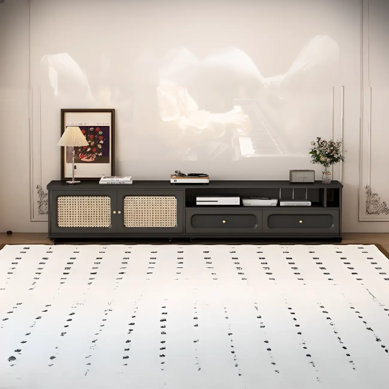 Ink Wood Mid-Century Modern TV Stand with Storage Image - 3