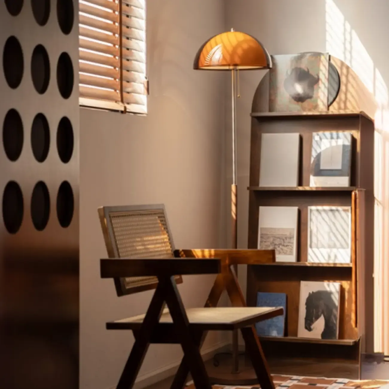 Art Deco Orange Drum Floor Lamp Acrylic Image - 1