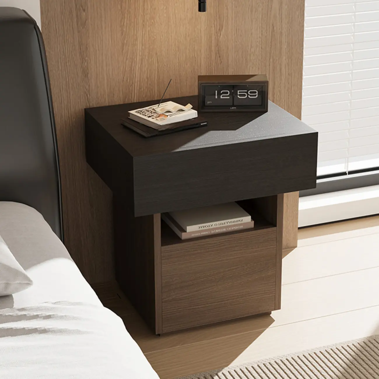 Minimalist 2-drawer Bedside Table With Open Storage Image - 1 | homeyfad