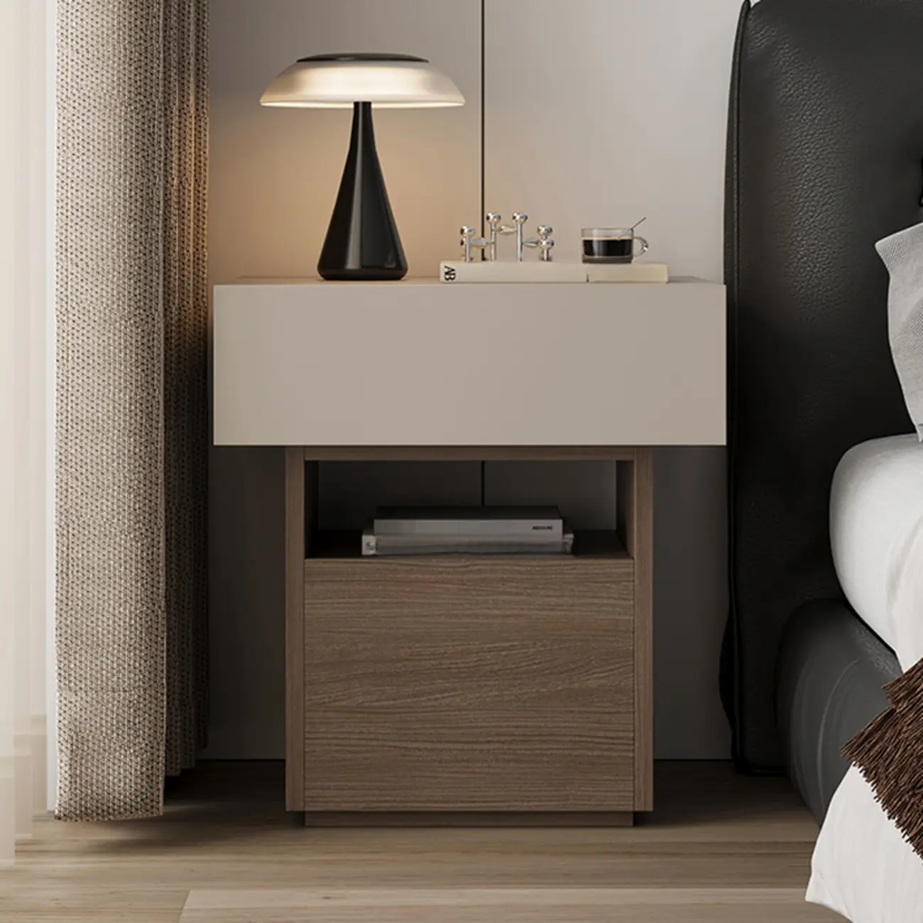 Minimalist 2-drawer Bedside Table With Open Storage Image - 2 | homeyfad