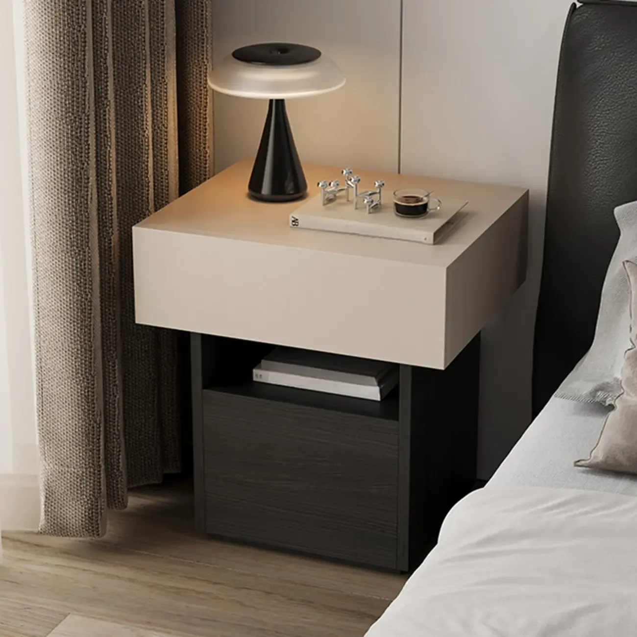 Minimalist 2-drawer Bedside Table With Open Storage Image - 3