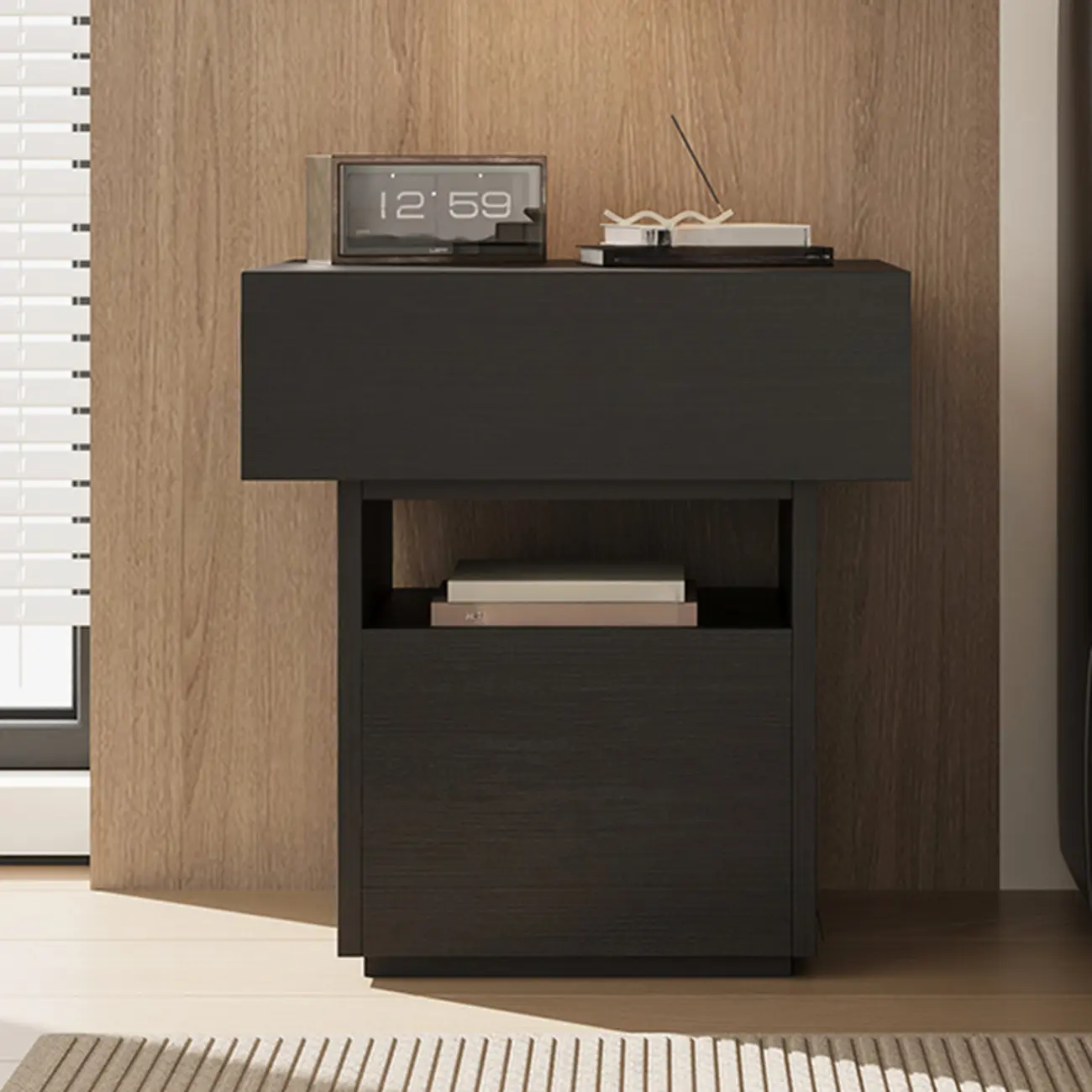 Minimalist 2-drawer Bedside Table With Open Storage Image - 5 | homeyfad