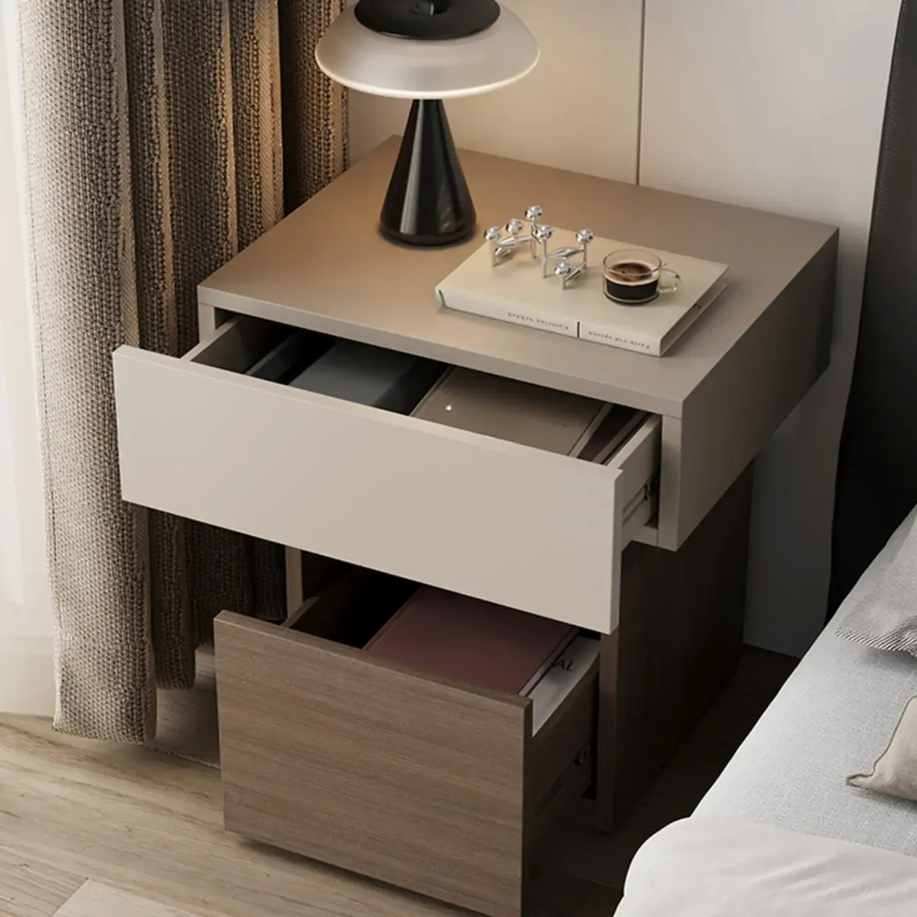 Minimalist 2-drawer Bedside Table With Open Storage Image - 4