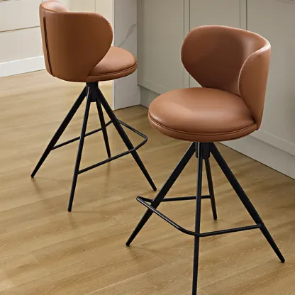 Modern Round Leather Swivel Counter Stools for Kitchen Island Image - 1