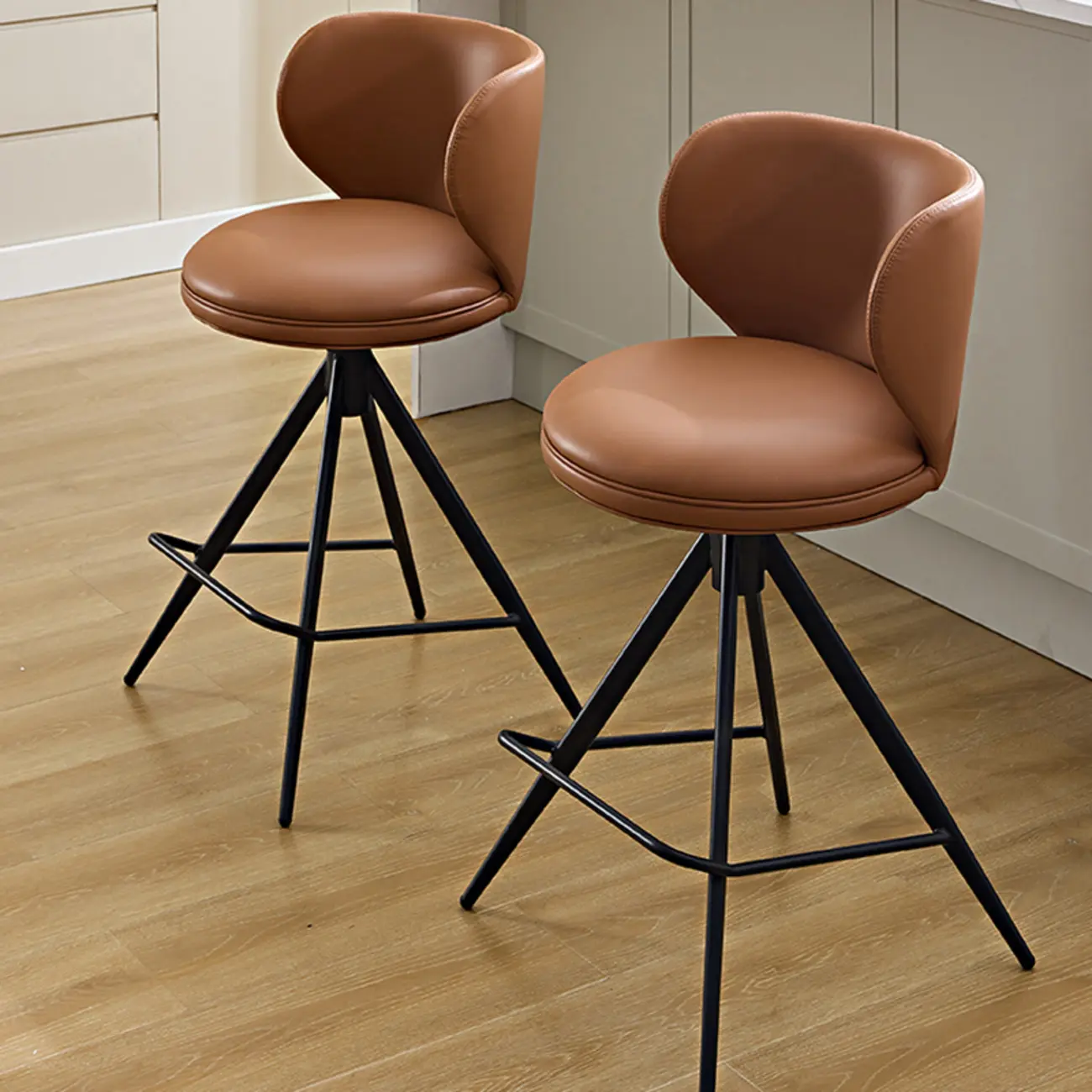 Modern Round Leather Swivel Counter Stools for Kitchen Island Image - 3 | homeyfad