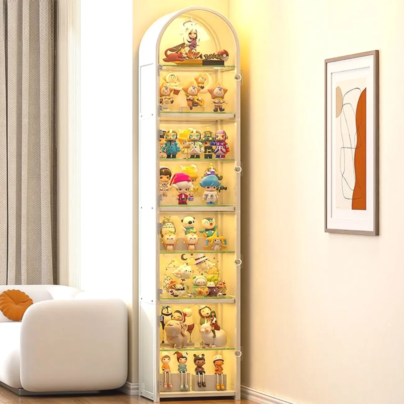 Narrow Adjustable White Metal Glass Corner Display Cabinet Image - 1 | homeyfad