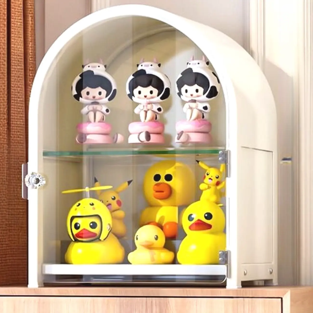 Narrow Adjustable White Metal Glass Corner Display Cabinet Image - 3 | homeyfad