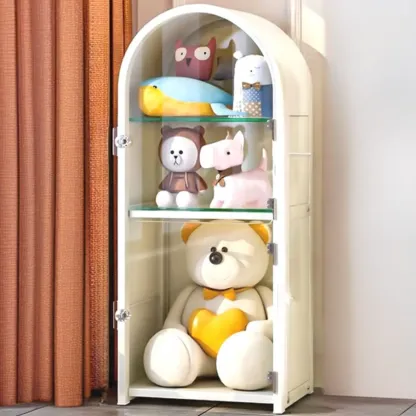 Narrow Adjustable White Metal Glass Corner Display Cabinet Image - 4