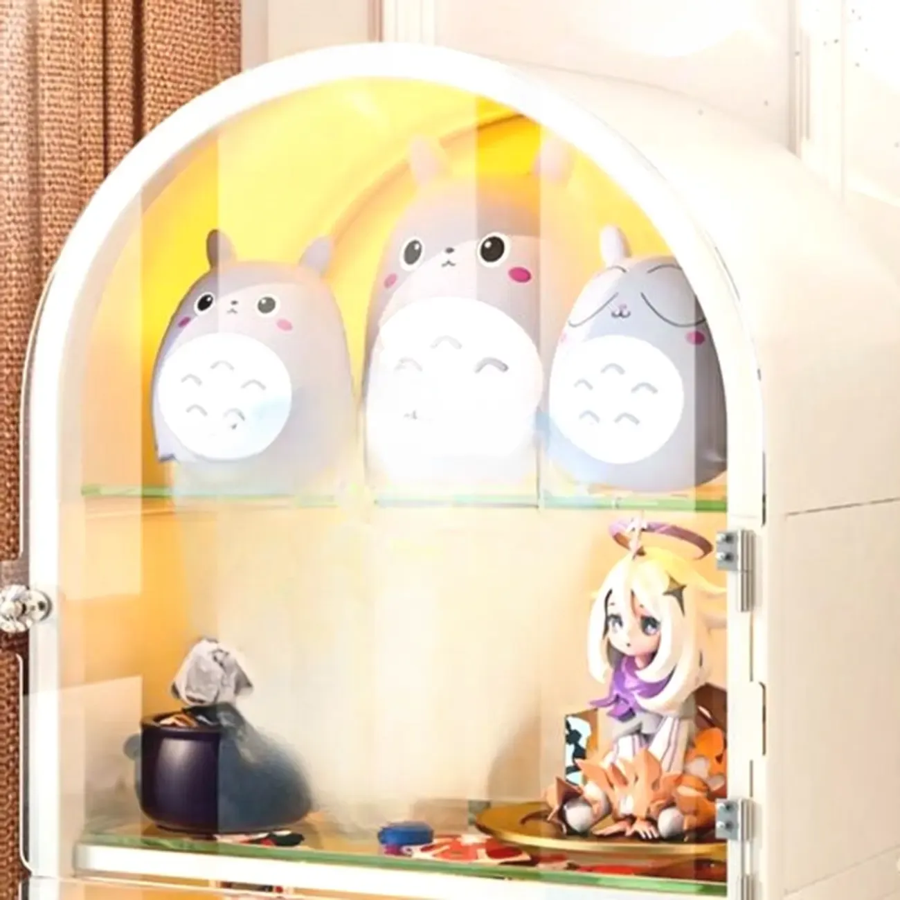 Narrow Adjustable White Metal Glass Corner Display Cabinet Image - 7