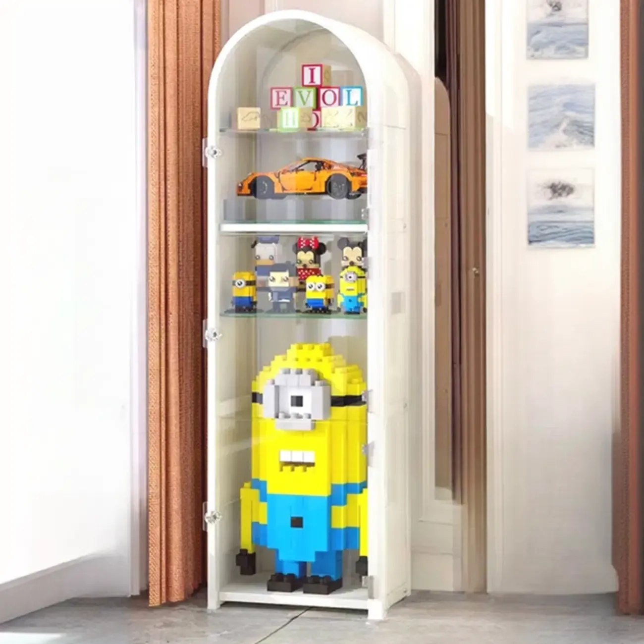 Narrow Adjustable White Metal Glass Corner Display Cabinet Image - 5