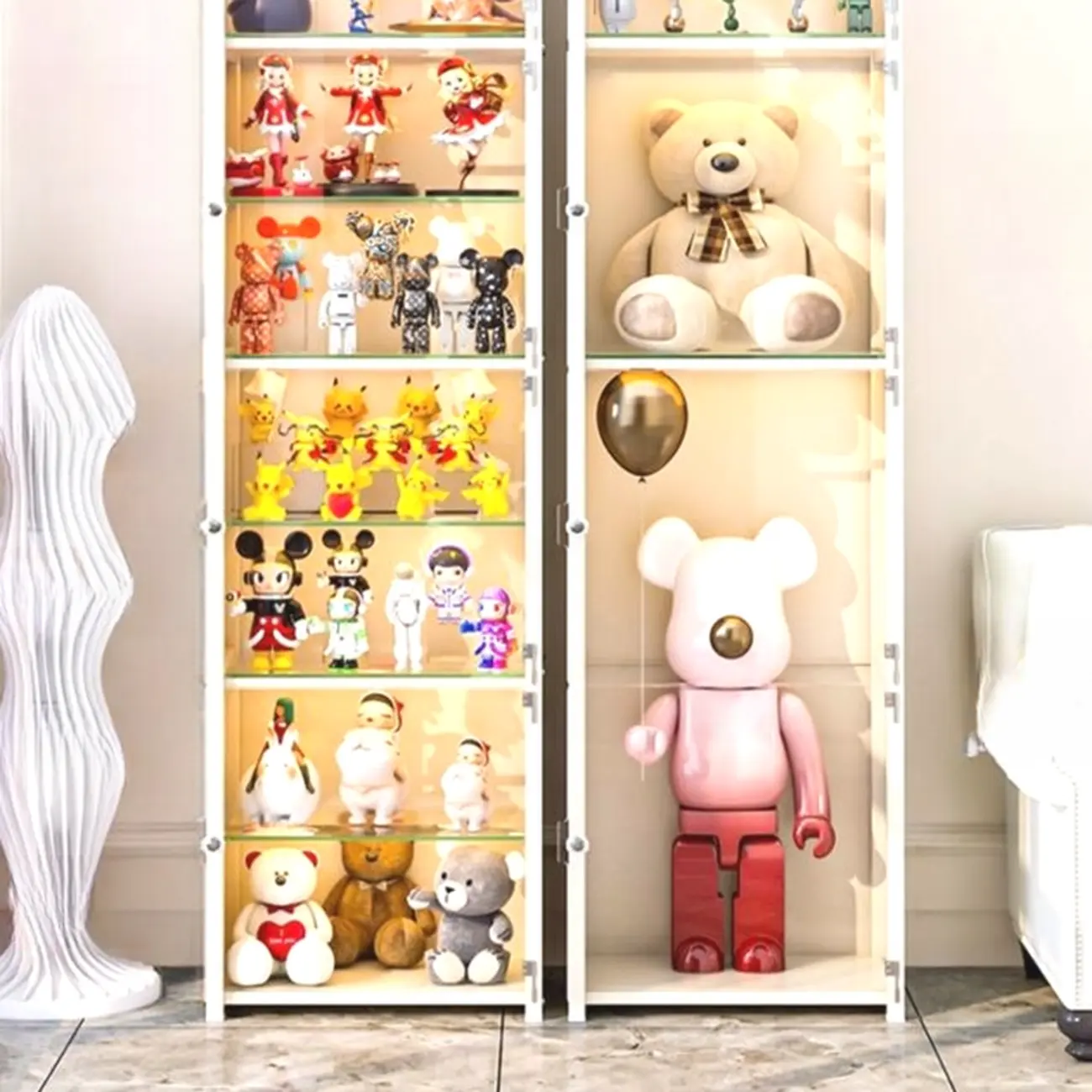 Narrow Adjustable White Metal Glass Corner Display Cabinet Image - 2 | homeyfad