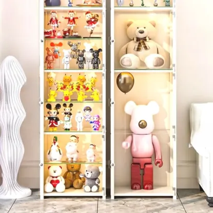 Narrow Adjustable White Metal Glass Corner Display Cabinet Image - 2