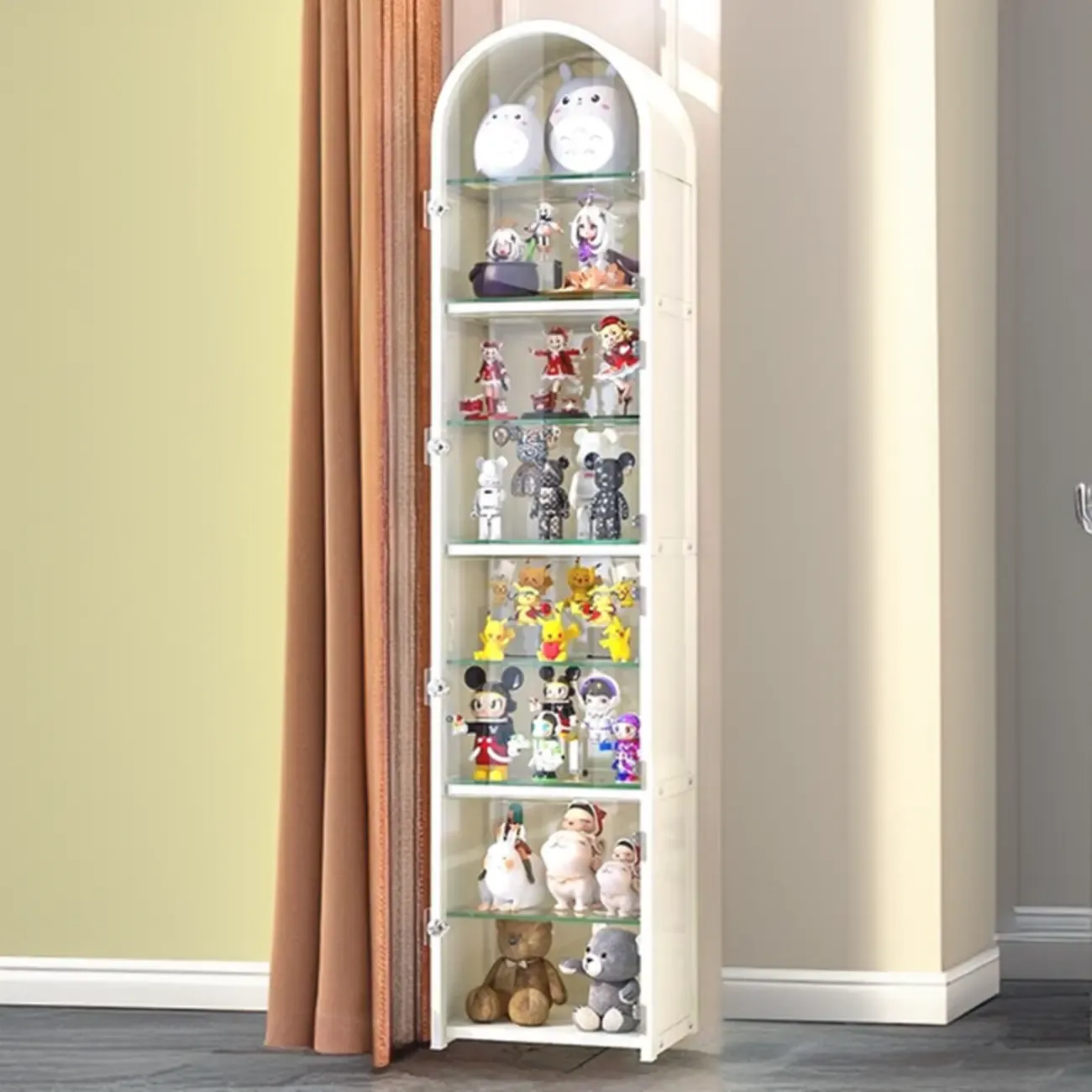 Narrow Adjustable White Metal Glass Corner Display Cabinet Image - 6