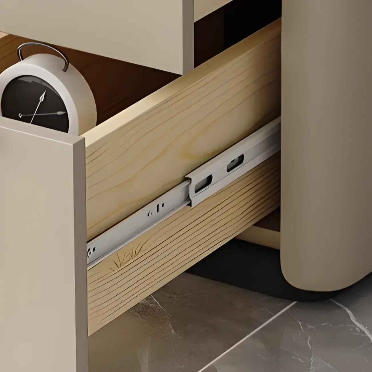 Compact Khaki Stone Top 2-Drawer Wood Block Side Table Image - 11