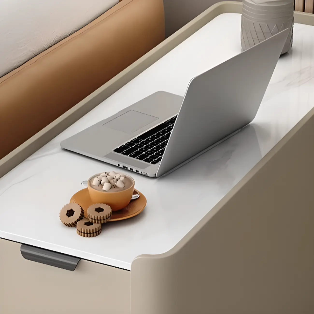 Compact Khaki Stone Top 2-Drawer Wood Block Side Table Image - 12 | homeyfad