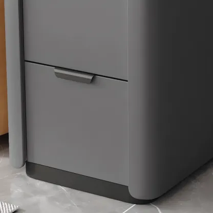 Compact Khaki Stone Top 2-Drawer Wood Block Side Table Image - 13