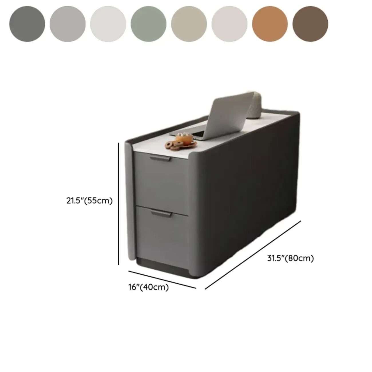 Compact Khaki Stone Top 2-Drawer Wood Block Side Table Image - 16