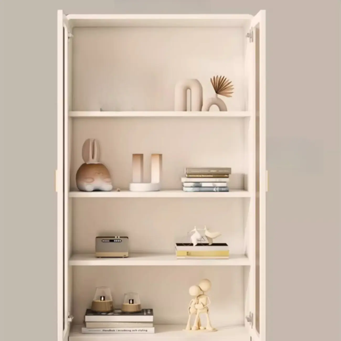 Spacious 2 Drawers White Glass Door Wood Bookshelves Image - 3 | homeyfad