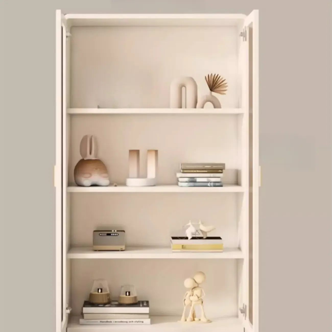 Spacious 2 Drawers White Glass Door Wood Bookshelves Image - 3