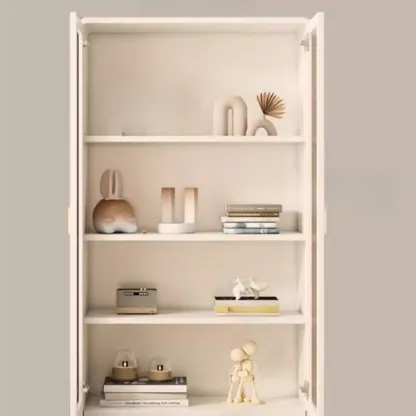Spacious 2 Drawers White Glass Door Wood Bookshelves Image - 3