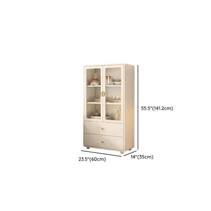 Spacious 2 Drawers White Glass Door Wood Bookshelves #size