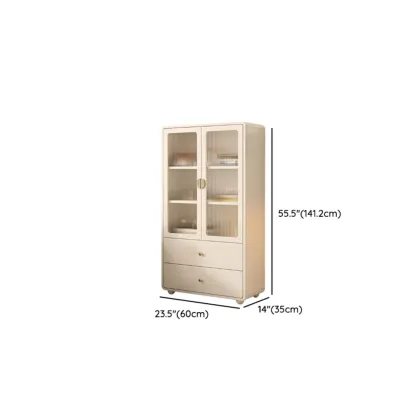 Spacious 2 Drawers White Glass Door Wood Bookshelves Image - 13