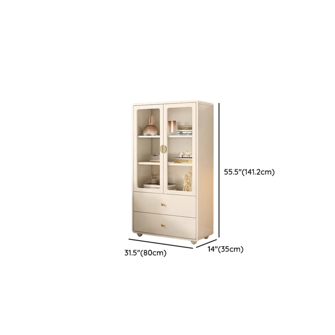 Spacious 2 Drawers White Glass Door Wood Bookshelves Image - 14 | homeyfad