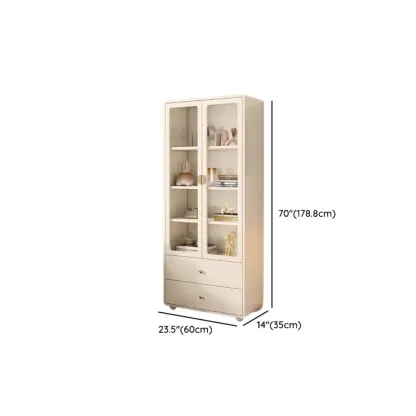 Spacious 2 Drawers White Glass Door Wood Bookshelves Image - 20