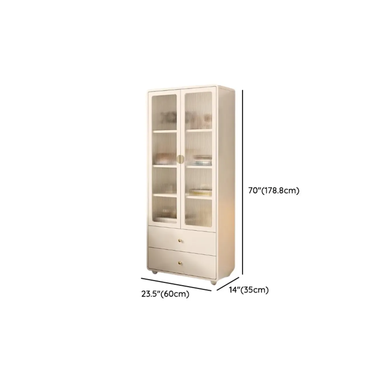 Spacious 2 Drawers White Glass Door Wood Bookshelves Image - 21