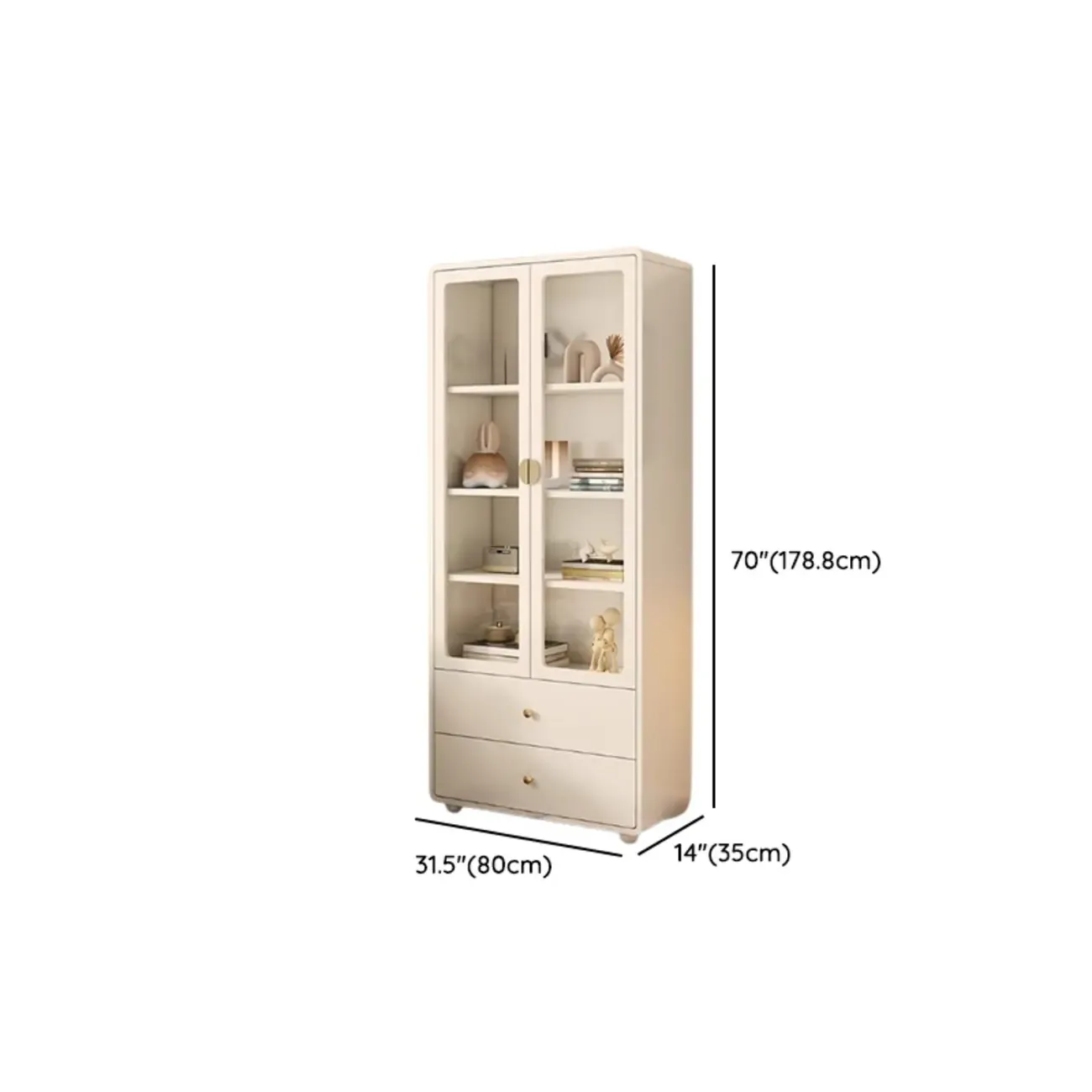 Spacious 2 Drawers White Glass Door Wood Bookshelves Image - 22
