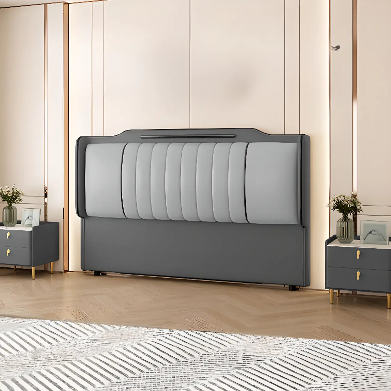 Nordic Square Stitch-Tufted Panel Upholstered Headboard Image - 1 | homeyfad
