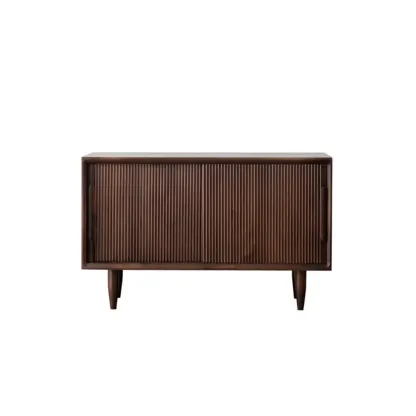 Entryway Walnut Wooden Shoe Bench with Sliding Doors Image - 16