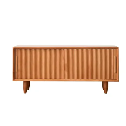 Entryway Walnut Wooden Shoe Bench with Sliding Doors Image - 15