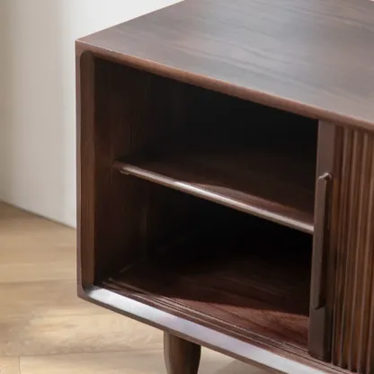 Entryway Walnut Wooden Shoe Bench with Sliding Doors Image - 7