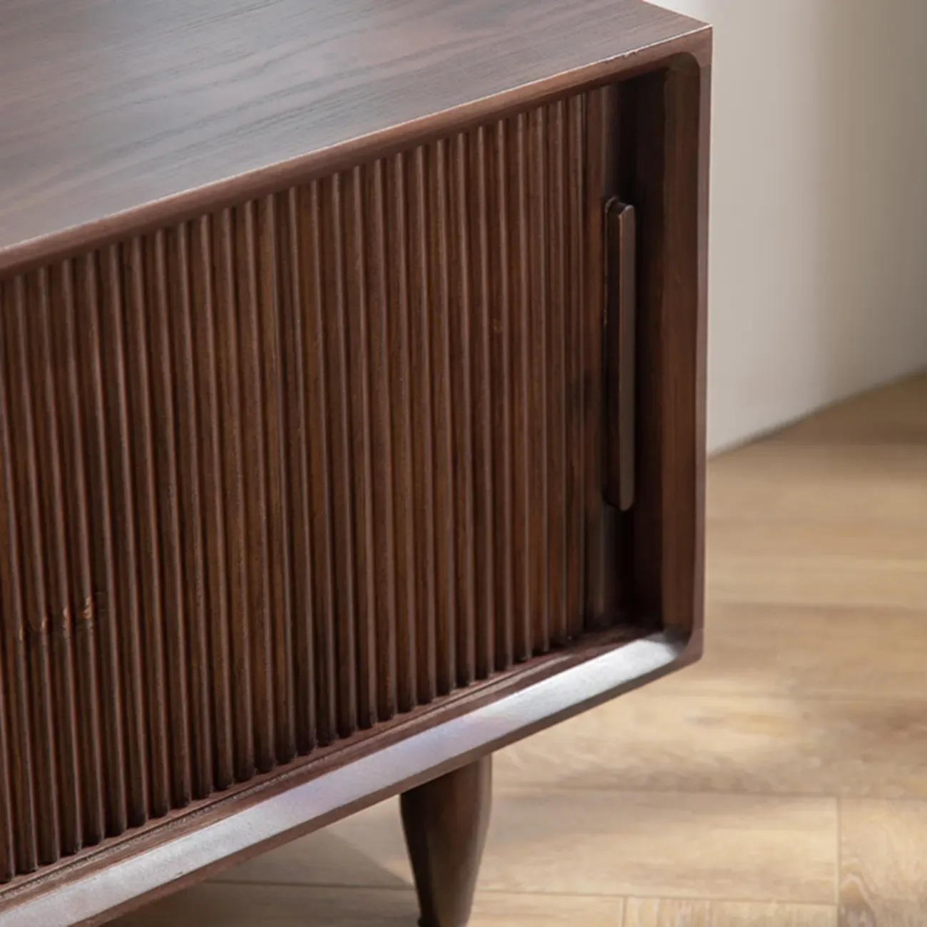 Entryway Walnut Wooden Shoe Bench with Sliding Doors Image - 9