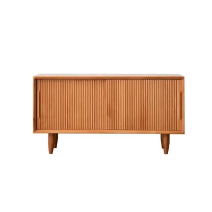 Entryway Walnut Wooden Shoe Bench with Sliding Doors Image - 14