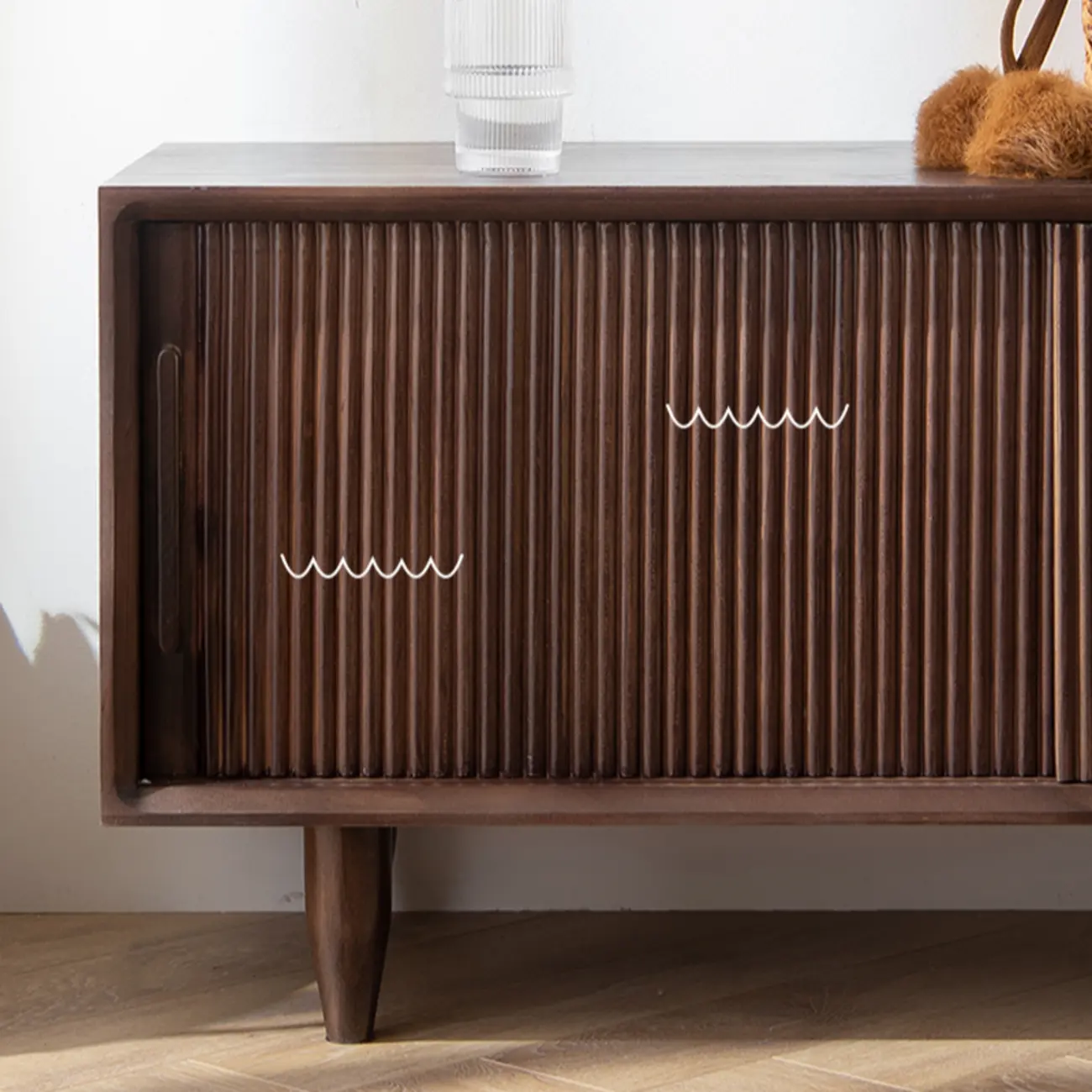 Entryway Walnut Wooden Shoe Bench with Sliding Doors Image - 8 | homeyfad