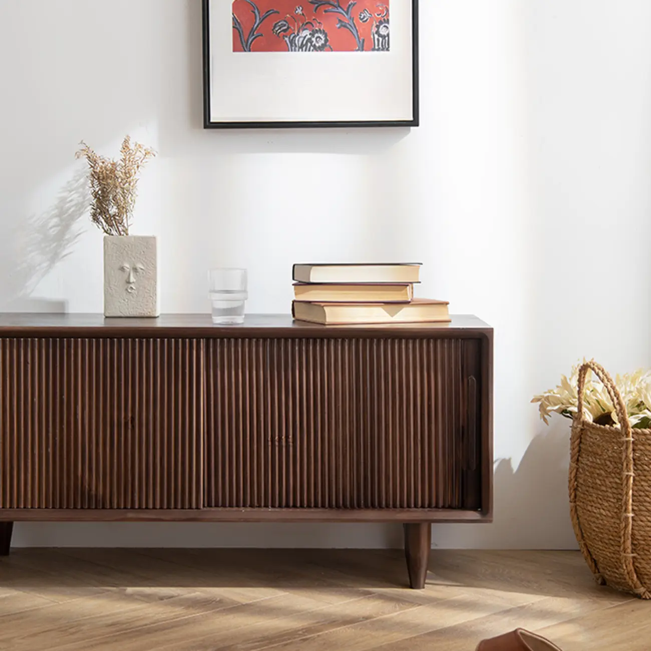 Entryway Walnut Wooden Shoe Bench with Sliding Doors Image - 4 | homeyfad