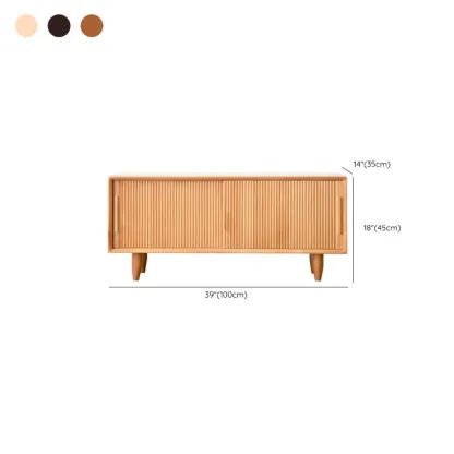 Entryway Walnut Wooden Shoe Bench with Sliding Doors Image - 21