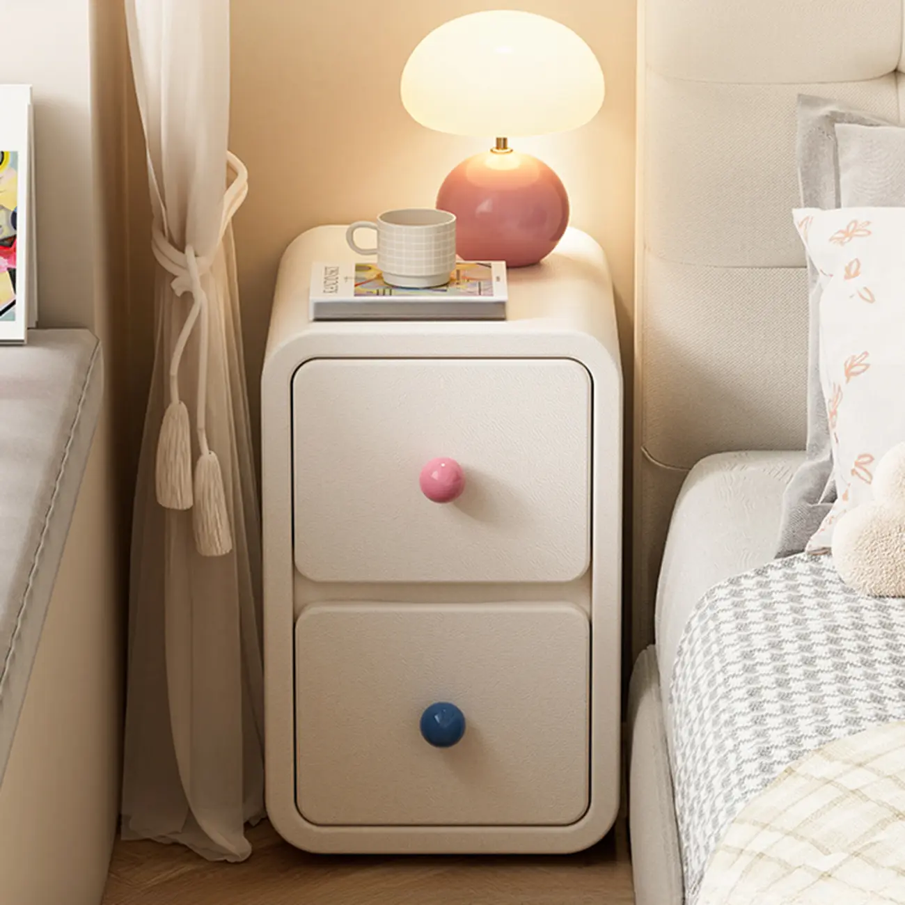 Narrow Rectangular Wood Nightstand with Drawers Image - 1 | homeyfad