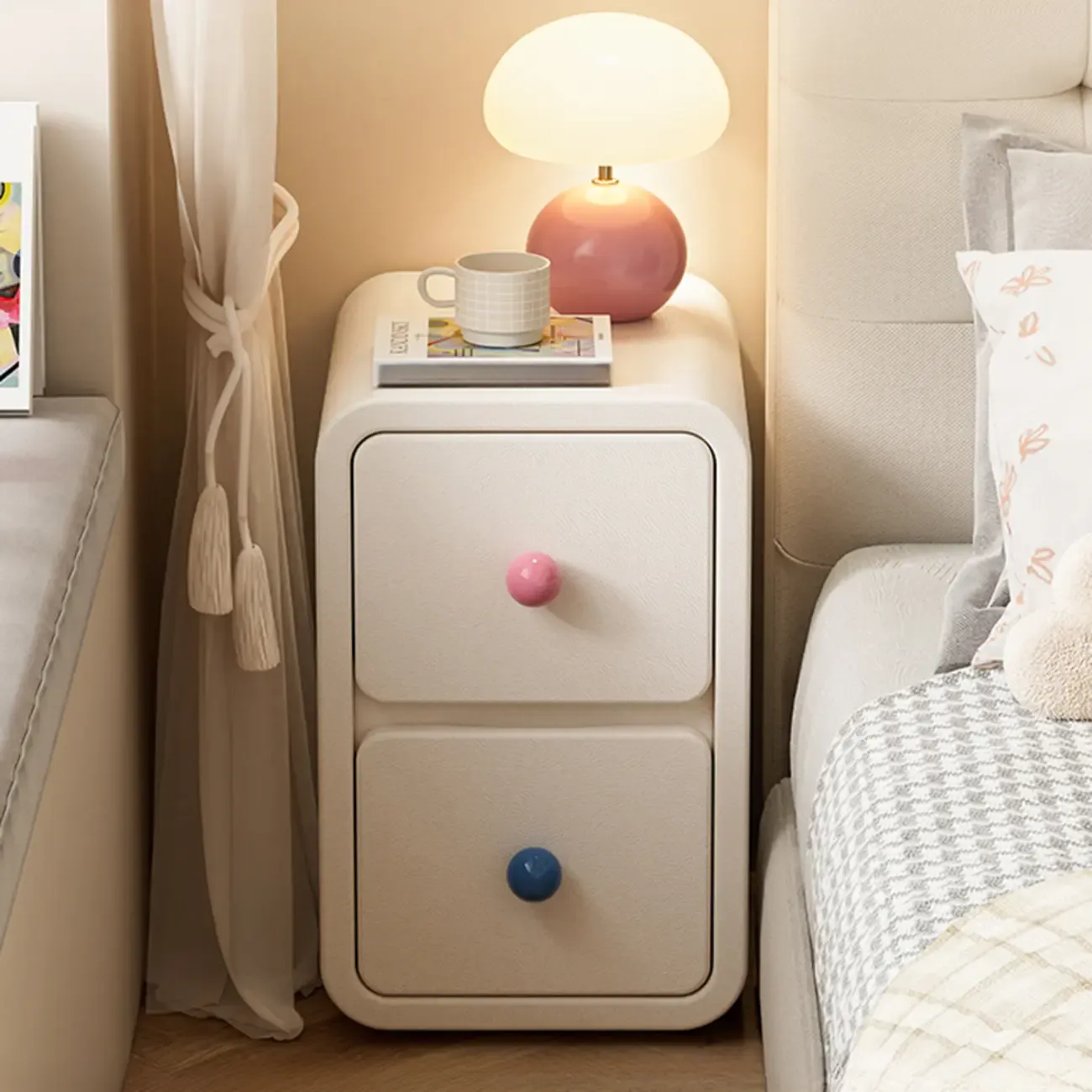 Narrow Rectangular Wood Nightstand with Drawers Image - 1